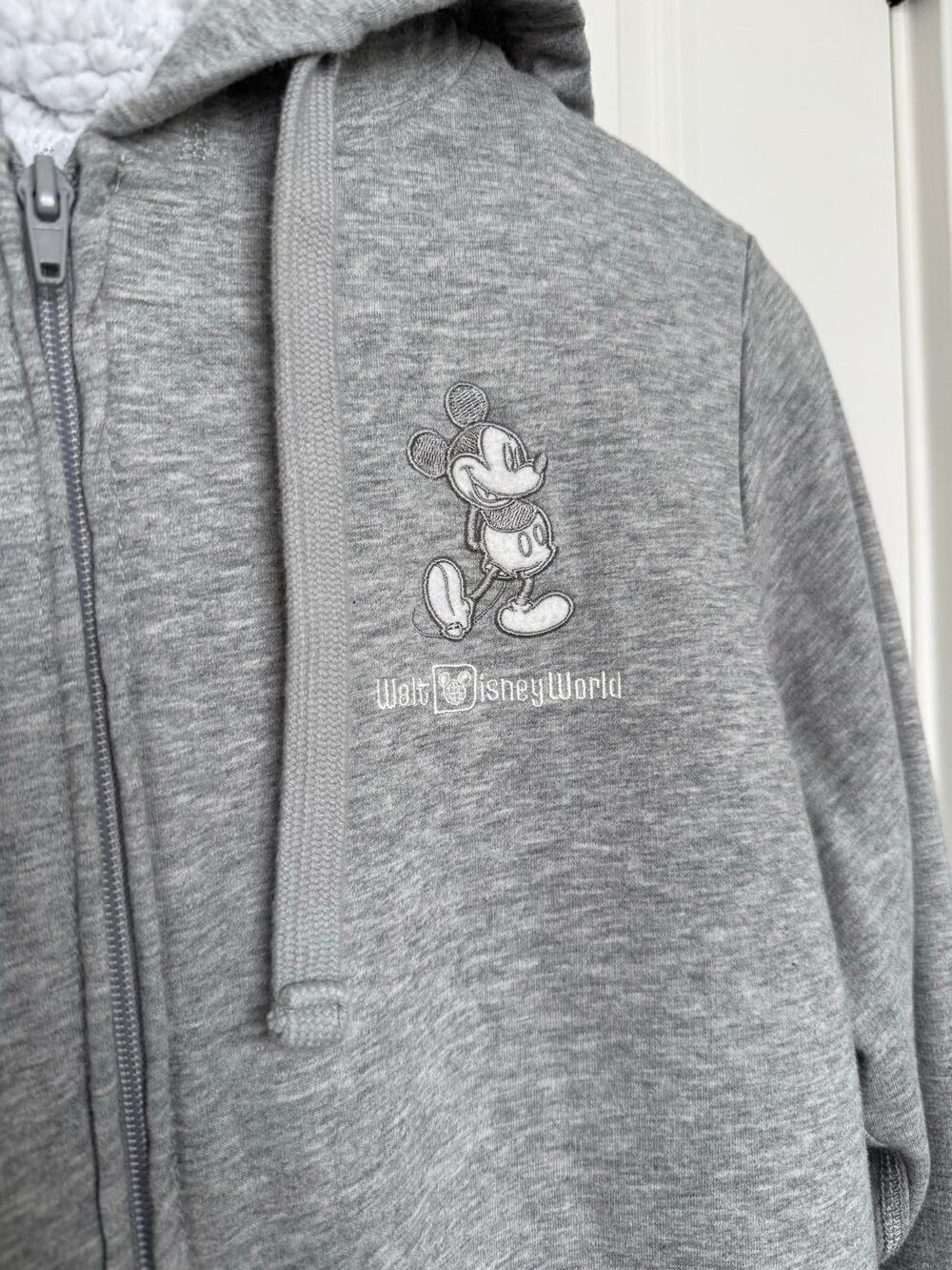 Disney Mickey Mouse Gray Sherpa Lined Full Zip Hoodie Jacket Women’s Size L